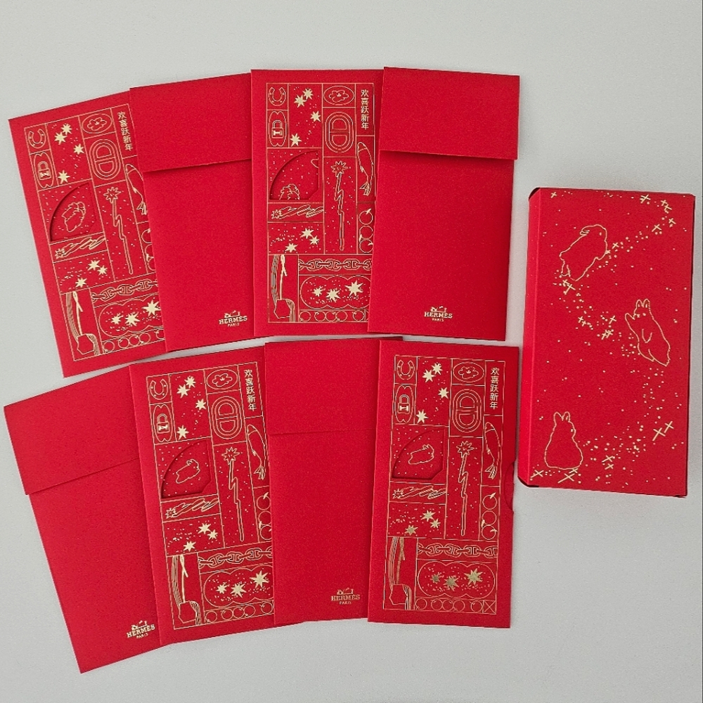 Hermes Red Envelopes with Gold Tone Accents Year of the Rabbit